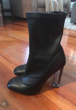 Black clear heeled booties