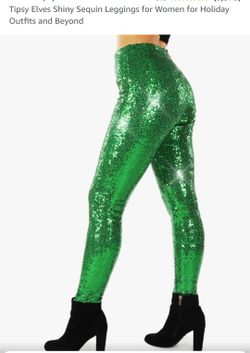 Tipsy Elves Holiday Spectacular Green Shiny Sequin Pants