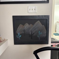 Wood Cactus Landscape Painting 