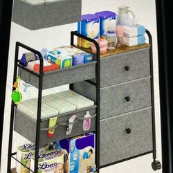 2in1 Baby Diaper Caddy Organizer and Storage 3 Tier Rolling Cart 