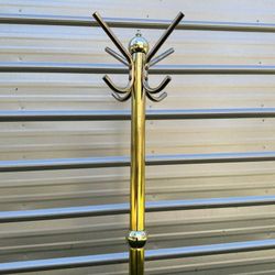 Vintage Mid Century Freestanding Hall Tree Brass Coat Hanger Rack