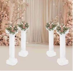 Roman Column 4-Pack Plastic Tall Pillar Stand, 34.65" White Greek Column Statues Pedestal
