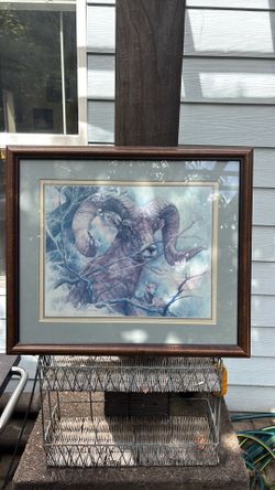 Signed Vintage bighorn sheep painting