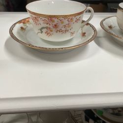 Antique Asian Porcelain Bone China Eggshell Teacup And Saucer Set 