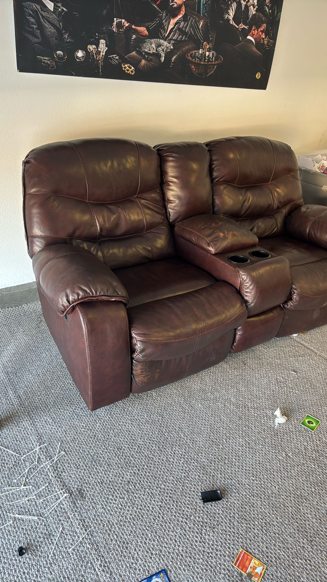 Reclining Leather Loveseat With Storage In Upholders