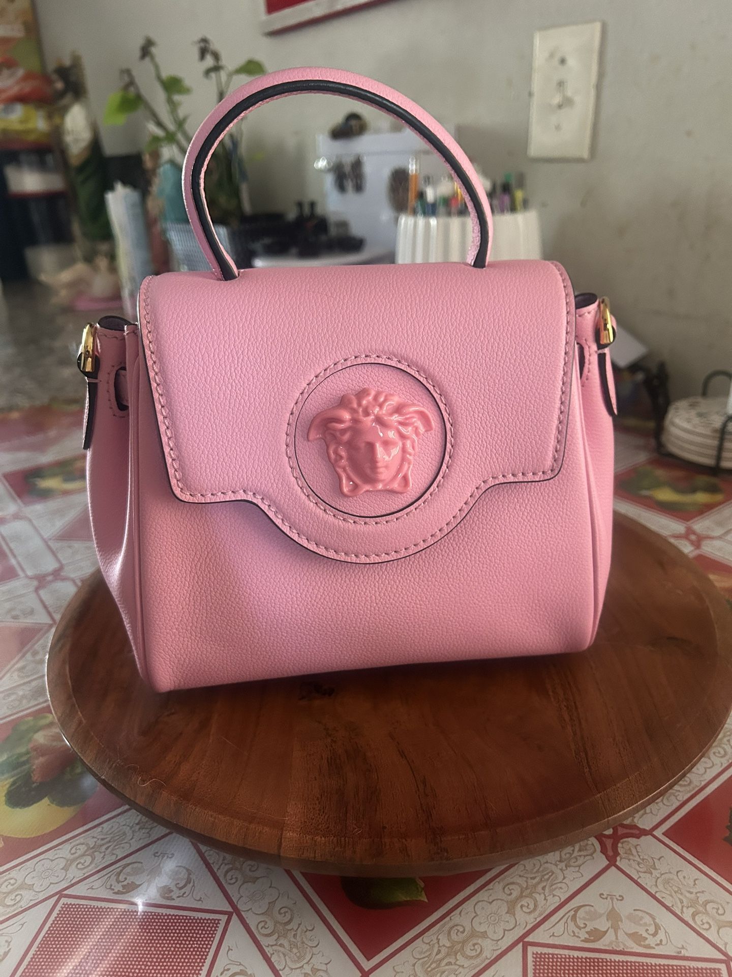 Versace Small Medusa Leather Shoulder Bag Pink
