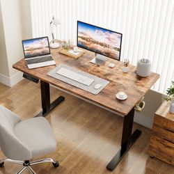 New 55x24 inch Large Height Adjustable Electric Standing Desk, Home Office Standing Desk, Computer Desk, Preset Memory with T-Shaped Metal Stand, Ne