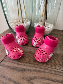Crocs x BARK Waterproof Pet Dog Boots Pink/White Size Medium Set of 4 Rubber
