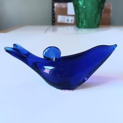 Cobalt Blue Vintage Seal Paperweight Art Glass Figurine Home Decor Figure