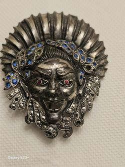 Unique Vintage Tribal Face Brooch