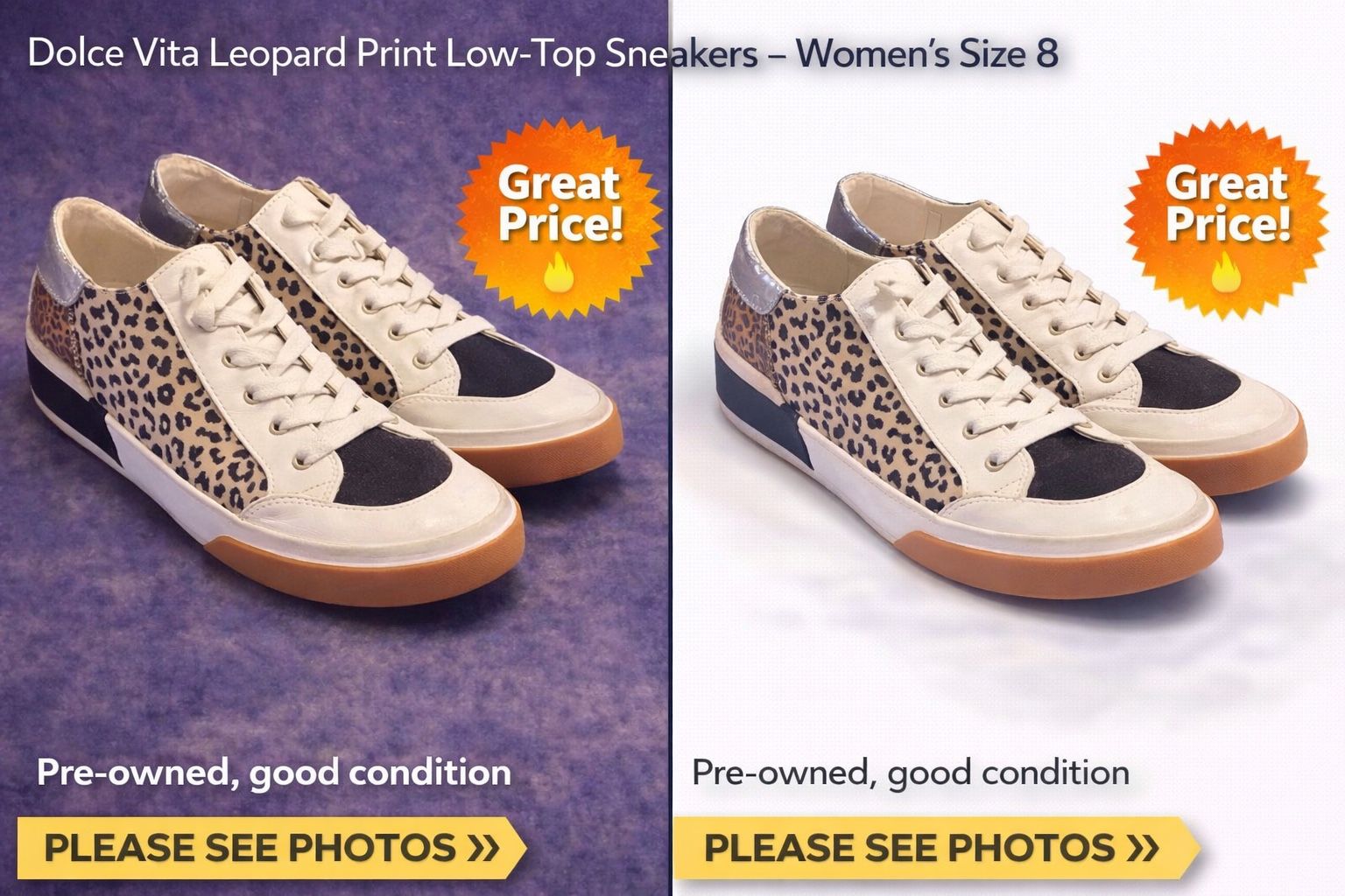 Dolce Vita Leopard Print Low-Top Sneakers – Women’s Size 8