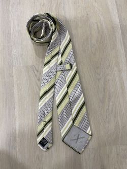Ermenegildo Zegna Men's Silk Cotton Striped Tie Gray Green White Pointed Woven