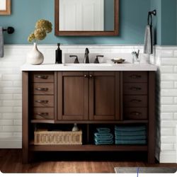 allen + roth Kingscote 48-in Espresso Undermount Single Sink Bathroom Vanity with White Engineered Stone Top