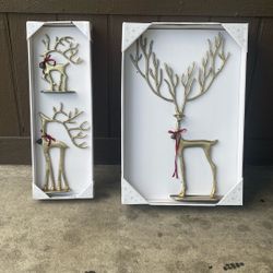 Aldi Merry Moments Sculpted Reindeer Gold Set Of 3 ( Pottery Barn Dupe ) New 