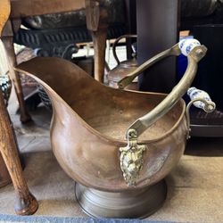 Copper Coal Helmet Scuttle Bucket Planter Pot Large brass 13" w/handle