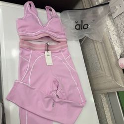 Alo Pink Sports Bra Leggings Set NWT
