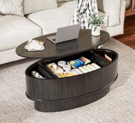 Oval Lift-Top Coffee Table with Storage