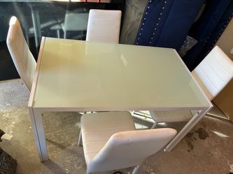 White Glass Top Dining Table with 4 Chairs