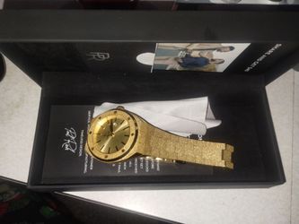 Gold-Tone Textured Watch with Box