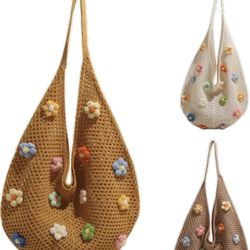 Women's Boho Embroidery Crossbody Bag Hollow Out Crochet Knit Shoulder Bag Tote Handbag