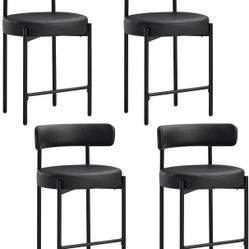 Counter Height Bar Stools, 24'' Black Bar Stools Set of 4, Faux Leather Counter Stools with Back, Mid-Century Modern Bar Stools for Kitchen Island, Di