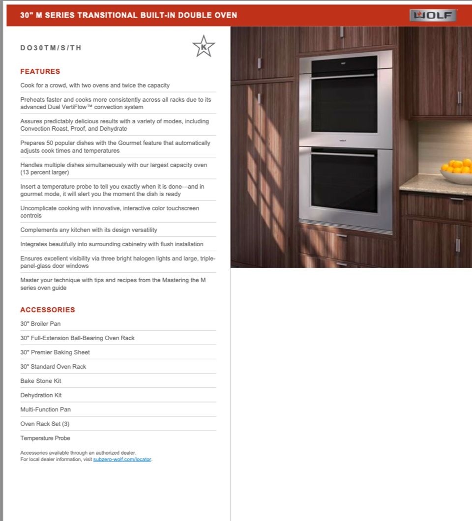 Wolf 30” Traditional Double Built In Oven