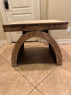 Rustic, solid wood, arch end table sculptured