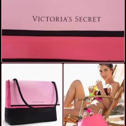 NEW LARGE VICTORIA'S SECRET PINK BLACK INSULATED COOLER BEACH BAG SATCHEL TOTE