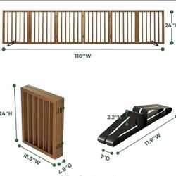 Foldable Freestanding Pet Gates for Doorways, Bedroom with Metal Support Feet 6 Panels (Walnut)