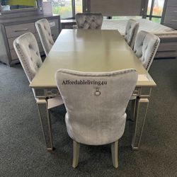 7 Pc Silver Mirrored Dining Table Set Brand New In Box 