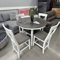 New‼️5-Pc White And Gray Counter Height Dining Set 