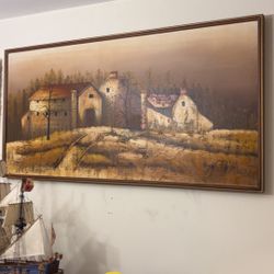 Original Farm Scene Oil Painting Signed Fine Art 