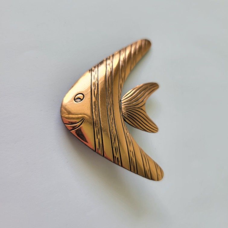 Vintage Copper Angel Fish Pin Brooch MCM Jewelry