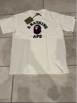 A Bathing Ape White Logo Graphic Print Crew Neck Short Sleeve T-Shirt Men L