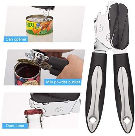 Can Opener,Professional Durable Stainless Steel Can Opener Manual,Kitchen Tools Can Opener Smooth Edge Food Safety Cut 3-in-1 Can Openers for Seniors 
