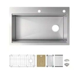Glacier Bay Professional Zero Radius 33 in. Drop-In Single Bowl 16 Gauge Stainless Steel Workstation Kitchen Sink with Accessories