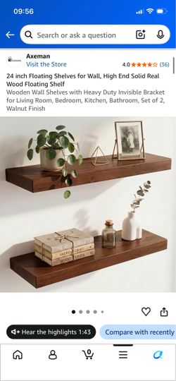 24 inch Floating Shelves for Wall, High End Solid Real Wood Floating Shelf