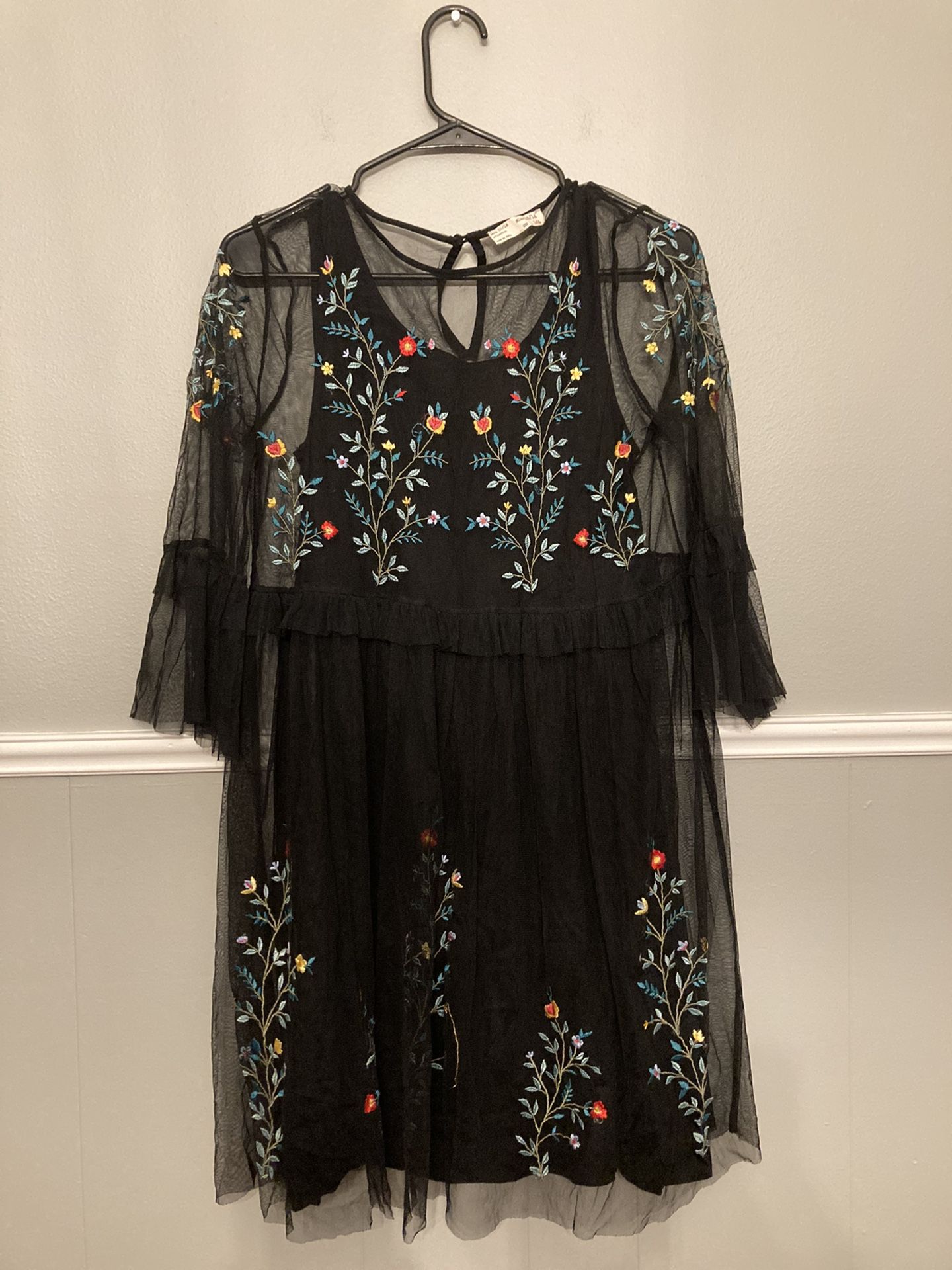 Girls Zara Tulle Mesh Embroidered Dress