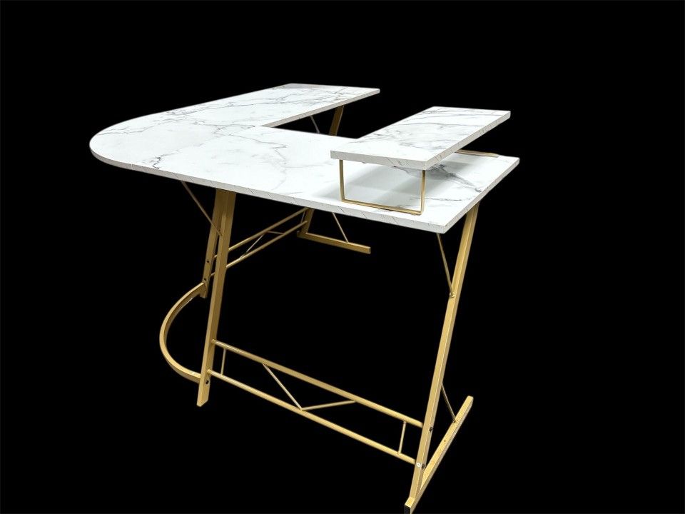 White Composite Corner Desk - Faux Marble Look