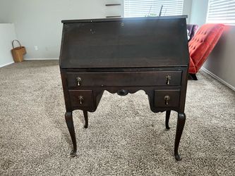 Antique Dark Wood Drop-Front Secretary Desk
