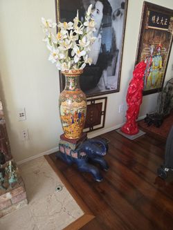 Beautiful Painted Asian Style Base=$35 Plus Old Elephant=$25
