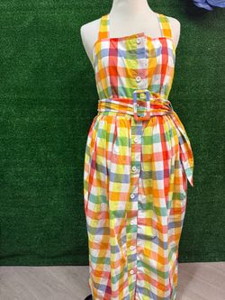 Christopher John Rogers Multicolor Check Square Button Belted dress 10 petticoat