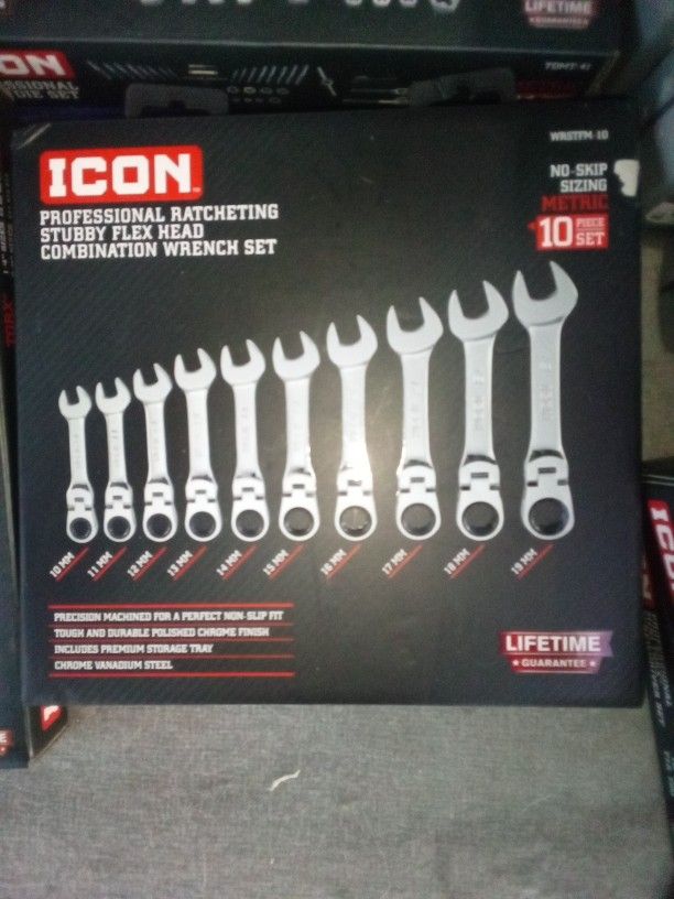 Icon Flex Head Stubby Ratchet Wrench Set Metric