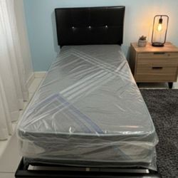NEW TWIN SIZE BED FRAME WITH MATTRESS NEW BEDROOM FURNITURE BED SET TWIN MATTRESS BED FREE BOX SPRING 