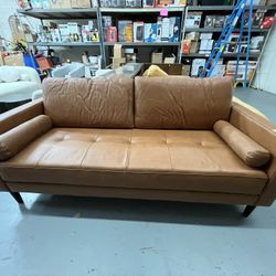 74.5 in. Square Arm Top Grain Leather Rectangle Sofa in Sofa