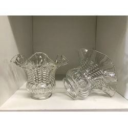 Vintage Hand Blown Clear Glass Ruffle Style Ceiling Fan Light Globe Shades