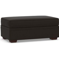 Pearce Upholstered Ottoman-And-A-Half, Polyester Wrapped Cushions, Performance Everydayvelvet™, Smoke, NEW