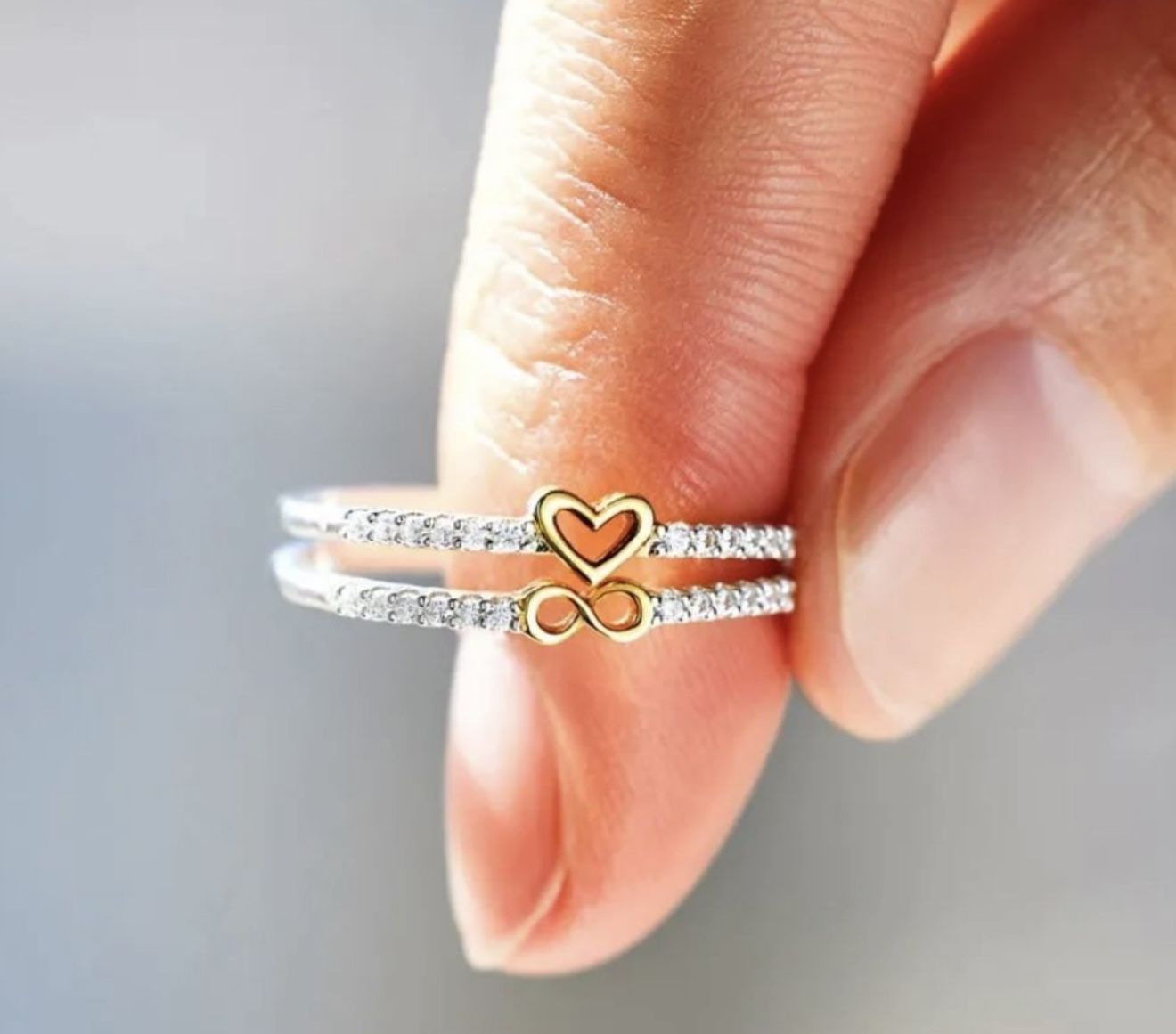 Infinity & Heart Stackable Solid Sterling Silver 925 Ring Size 6,8 