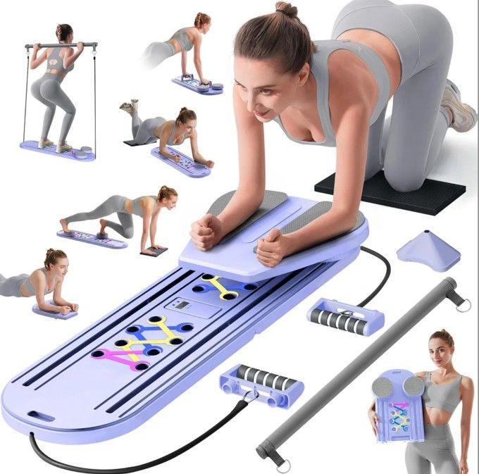 Pilates Board, Pilates Reformer Set, Pilates Machine 15-in-1 Multifunctional Abdominal Board for Home Office Workout, Foldable Portable Pilates Reform