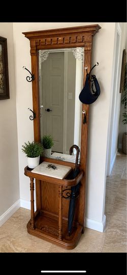 💎Hall Tree with Mirror, Marble Shelf & Coat Hooks 🪞